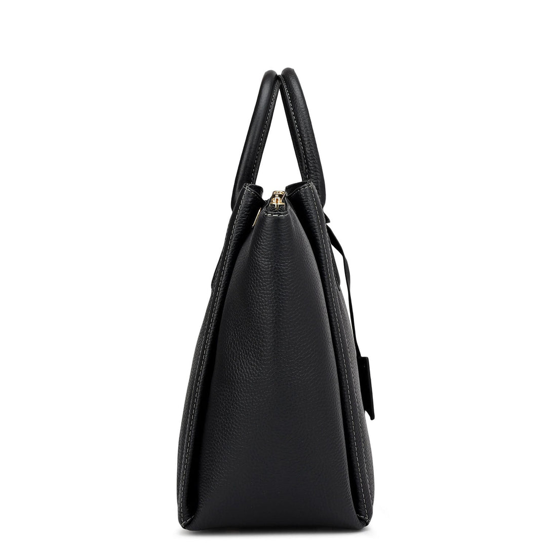 Medium Wax Leather Satchel - Black