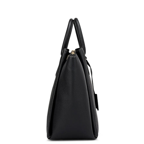 Medium Wax Leather Satchel - Black