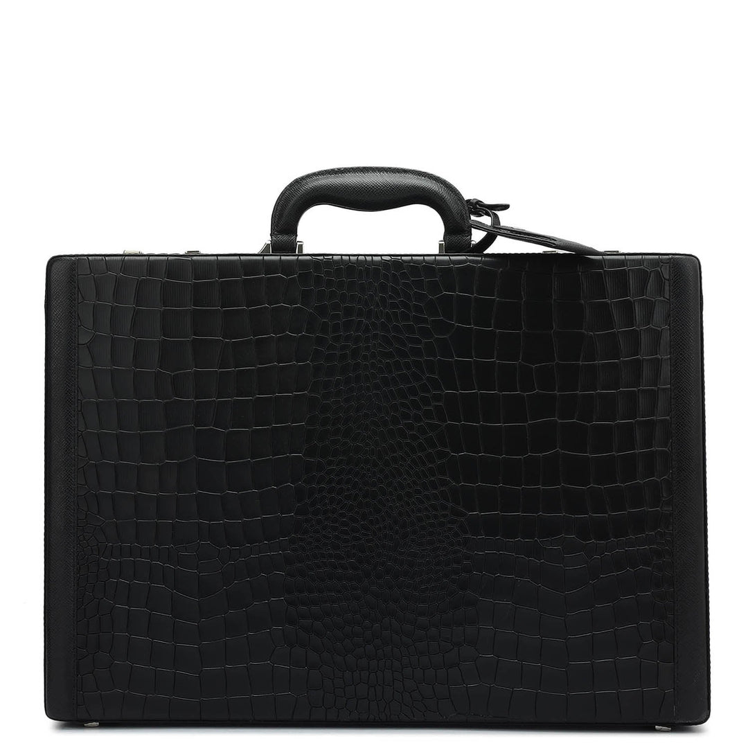 Croco Franzy Leather Briefcase - Black