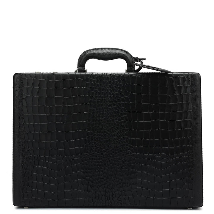 Croco Franzy Leather Briefcase - Black