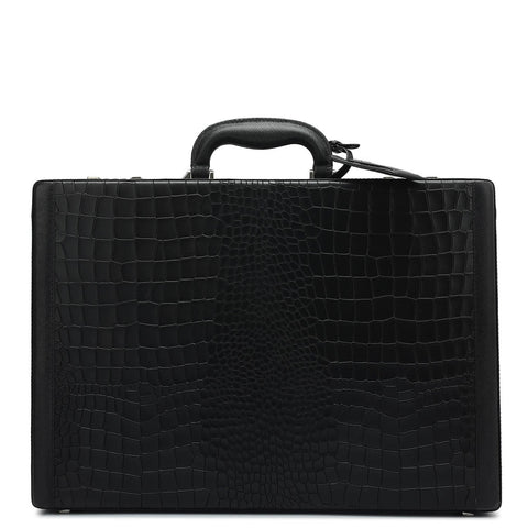 Croco Franzy Leather Briefcase - Black
