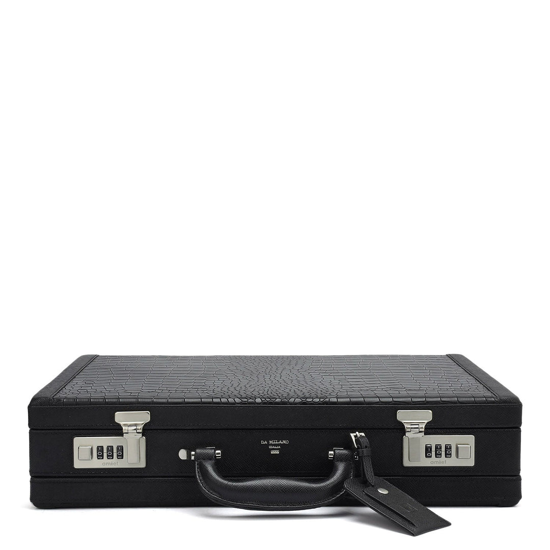 Croco Franzy Leather Briefcase - Black