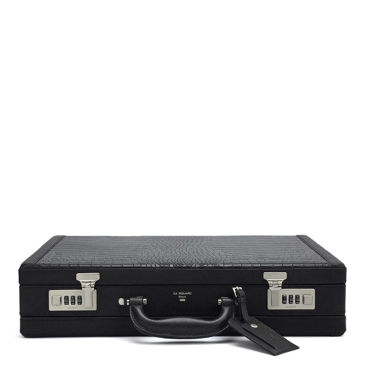 Croco Franzy Leather Briefcase - Black