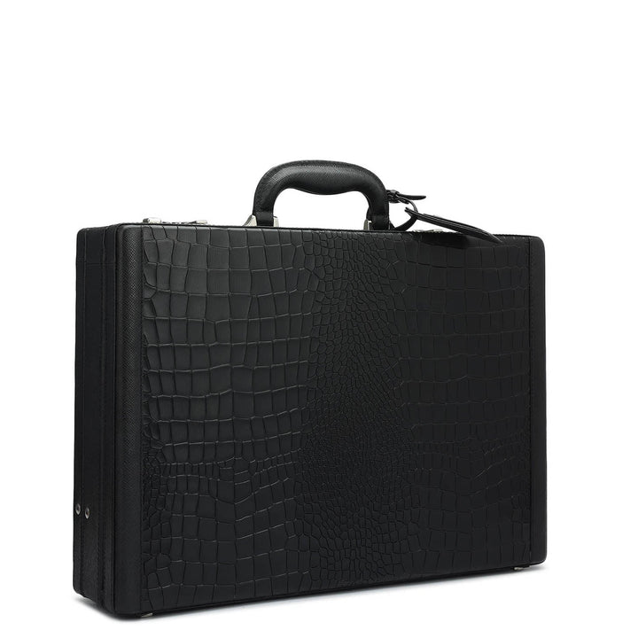 Croco Franzy Leather Briefcase - Black
