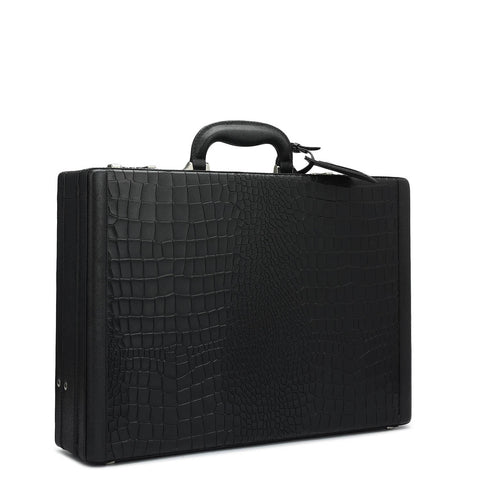 Croco Franzy Leather Briefcase - Black