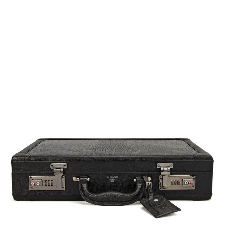 Croco Leather Brief Case - Black