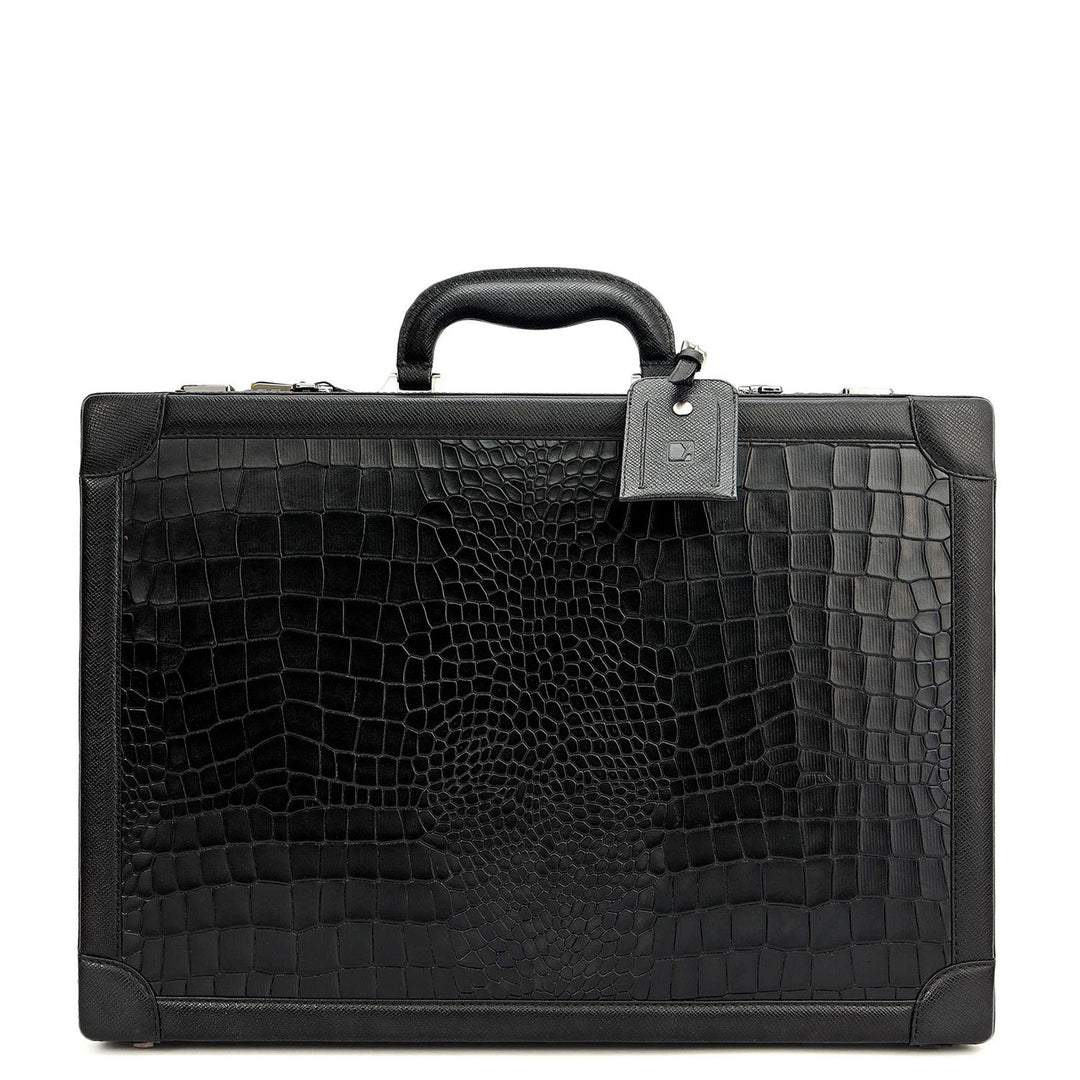 Croco Leather Brief Case - Black