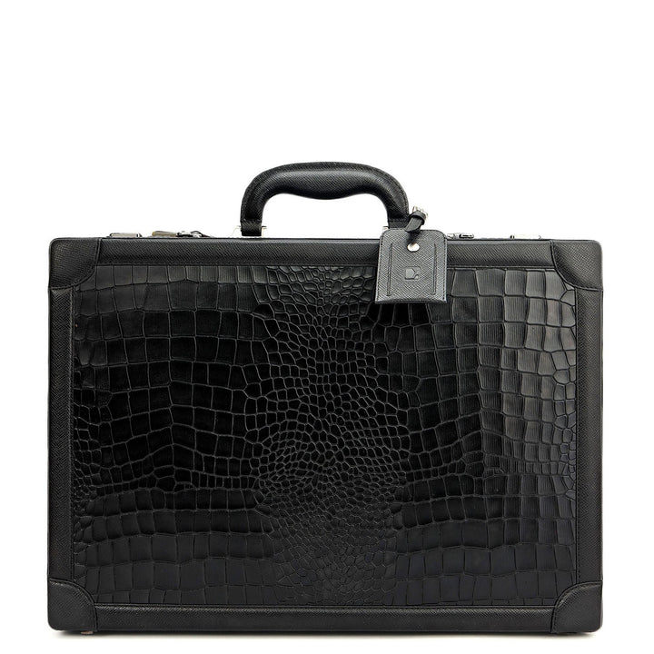 Croco Leather Brief Case - Black