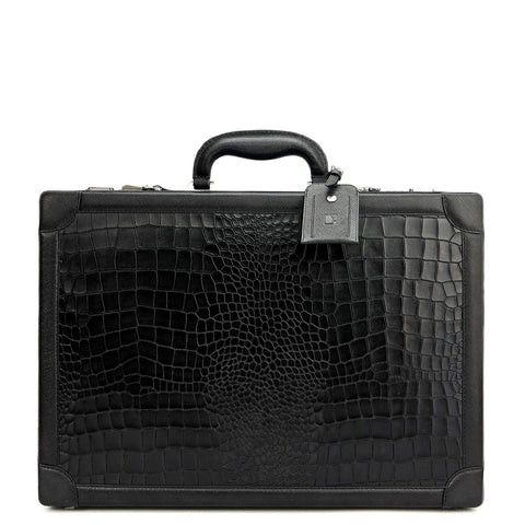Croco Leather Brief Case - Black