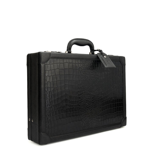 Croco Leather Brief Case - Black