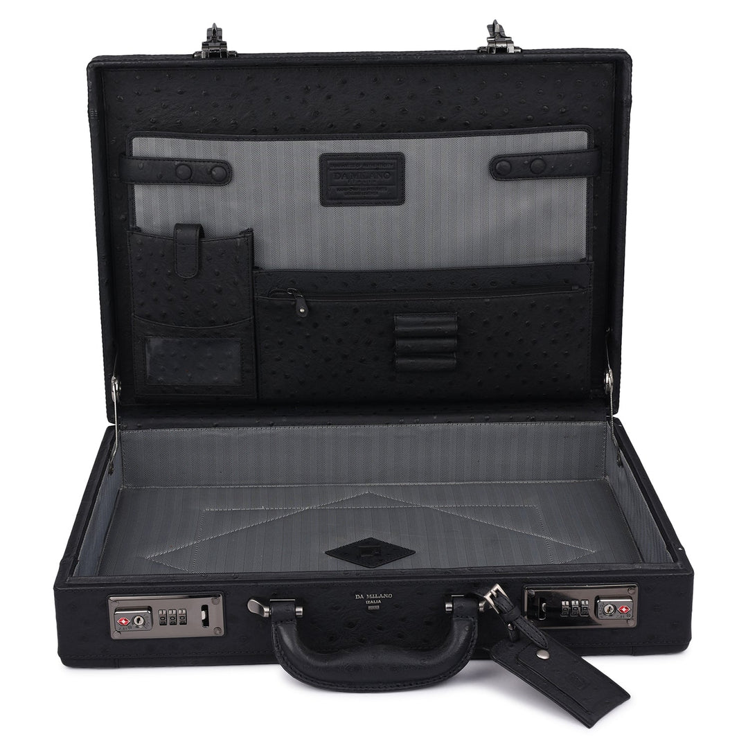 Ostrich Leather Brief Case - Black