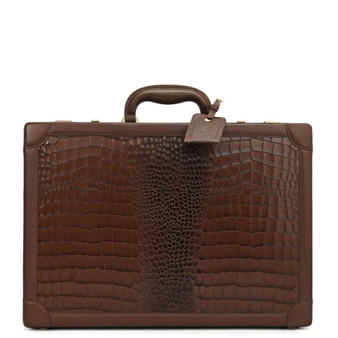 Croco Leather Brief Case - Walnut