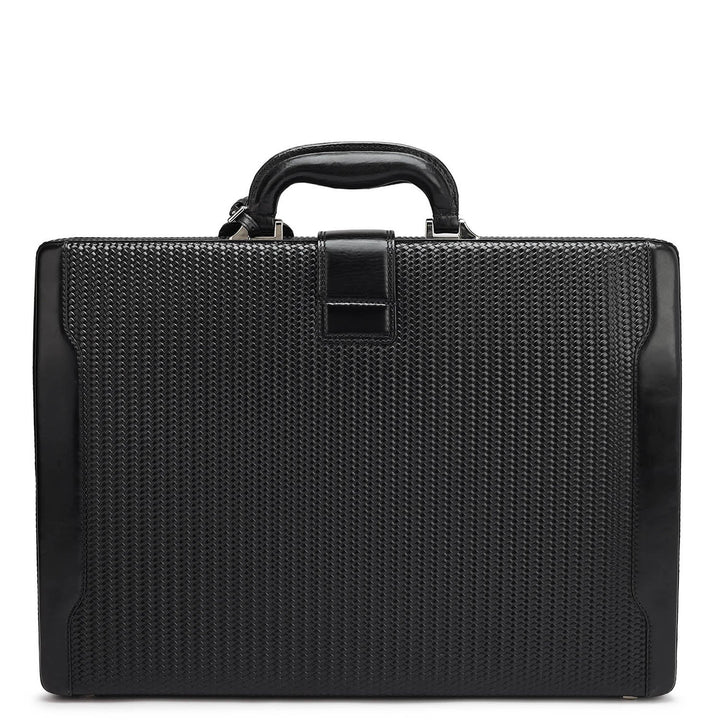 Mat Emboss Leather Briefcase - Black