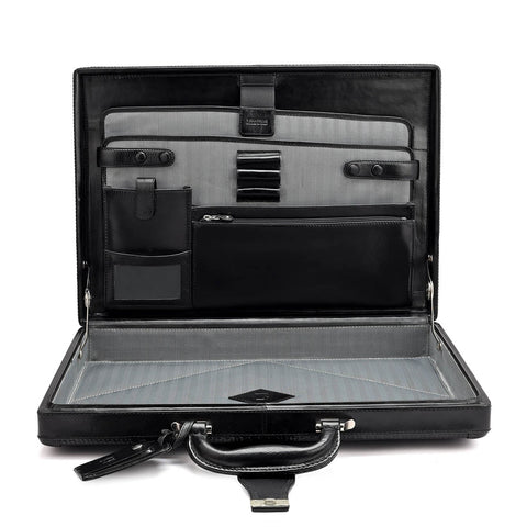 Mat Emboss Leather Briefcase - Black