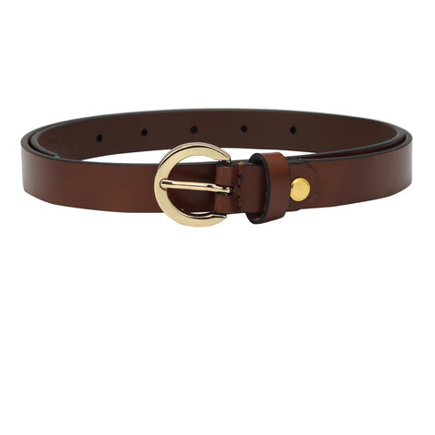 Formal Plain Leather Ladies Belt - Cognac