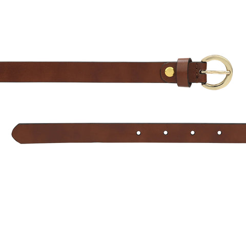 Formal Plain Leather Ladies Belt - Cognac