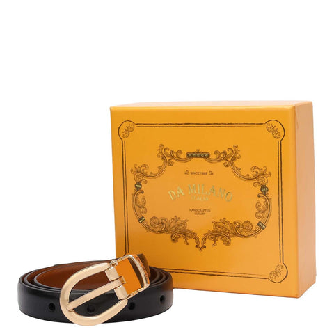 Formal Plain Leather Ladies Belt - Black & Cognac