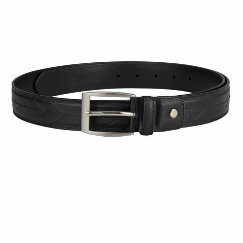 Casual Stripe Leather Mens Belt - Black