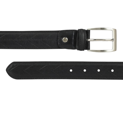 Casual Stripe Leather Mens Belt - Black