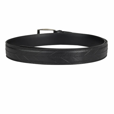 Casual Stripe Leather Mens Belt - Black