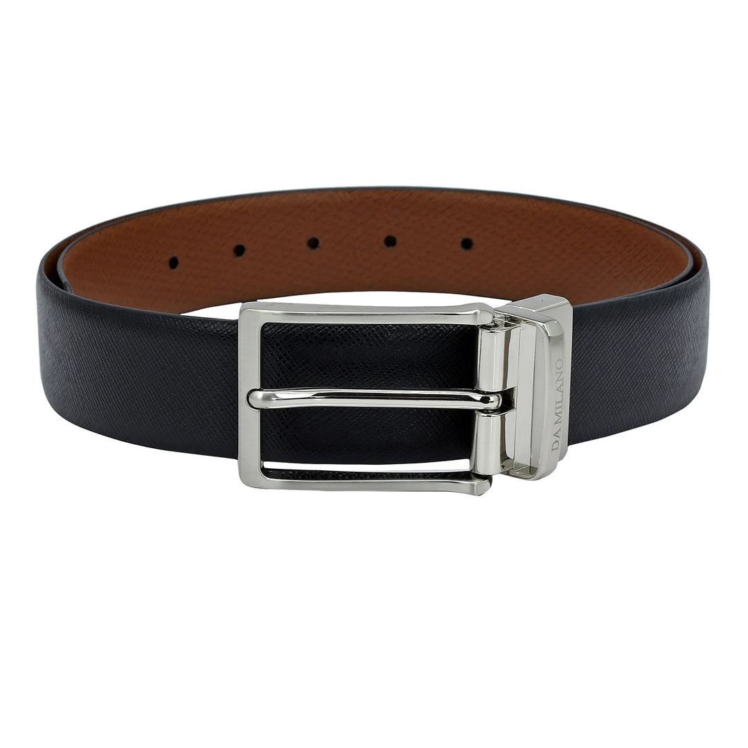 Formal Saffiano Leather Mens Belt - Black & Cognac