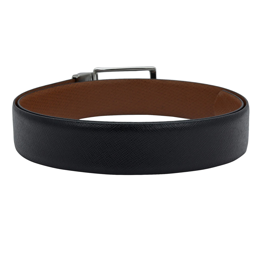 Formal Saffiano Leather Mens Belt - Black & Cognac