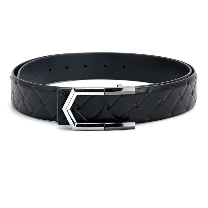 Casual Mat Emboss Leather Mens Belt - Black