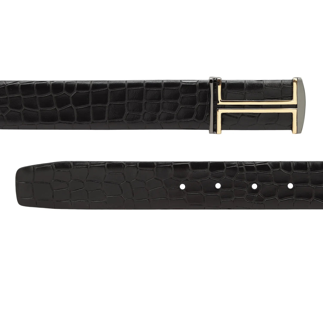 Casual Croco Leather Mens Belt - Brown