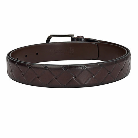 Casual Mat Emboss Leather Mens Belt - Brown