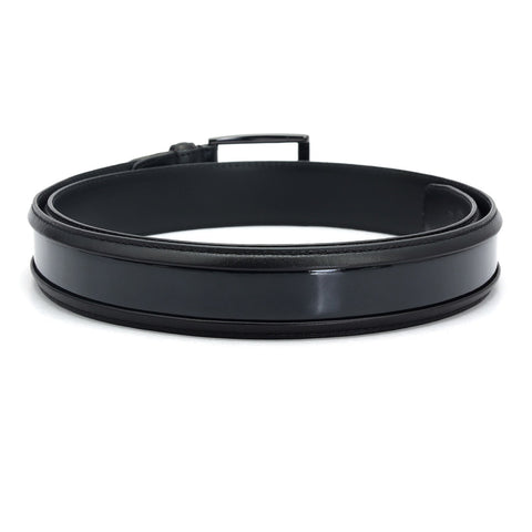 Casual Patent Plain Leather Mens Belt - Black