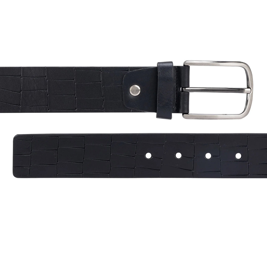 Casual Croco Leather Mens Belt - Black