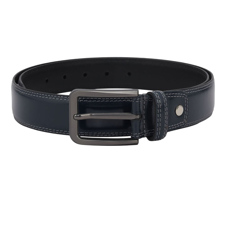 Casual Plain Leather Mens Belt - Navy