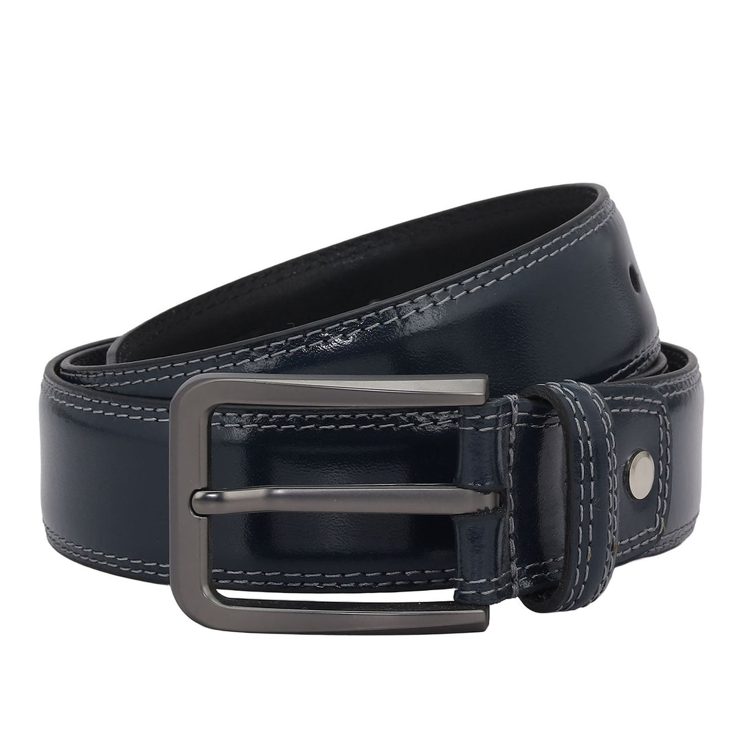 Casual Plain Leather Mens Belt - Navy