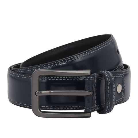 Casual Plain Leather Mens Belt - Navy