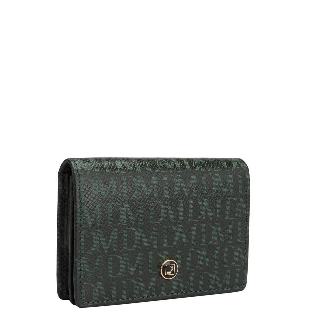 Monogram Leather Card Case - Petrol Green