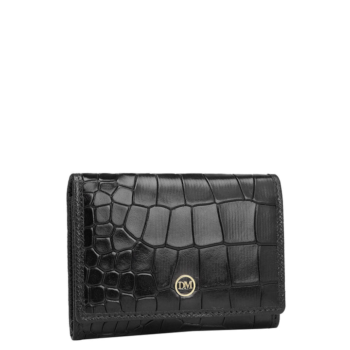 Croco Leather Card Case - Black