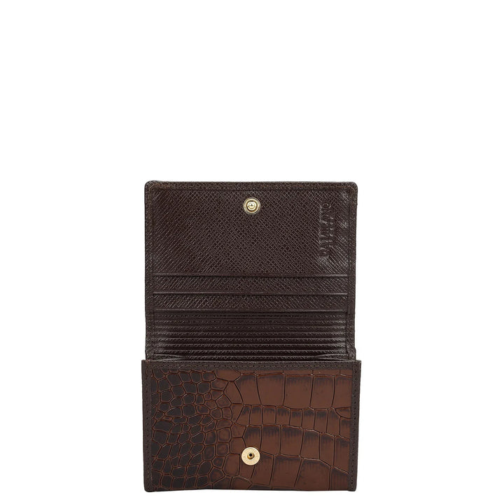 Croco Leather Card Case - Brown