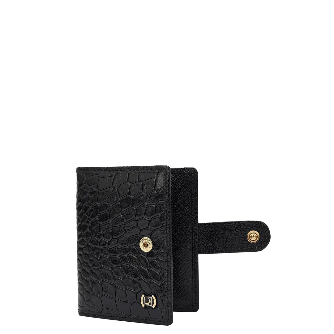 Croco Leather Card Case - Black