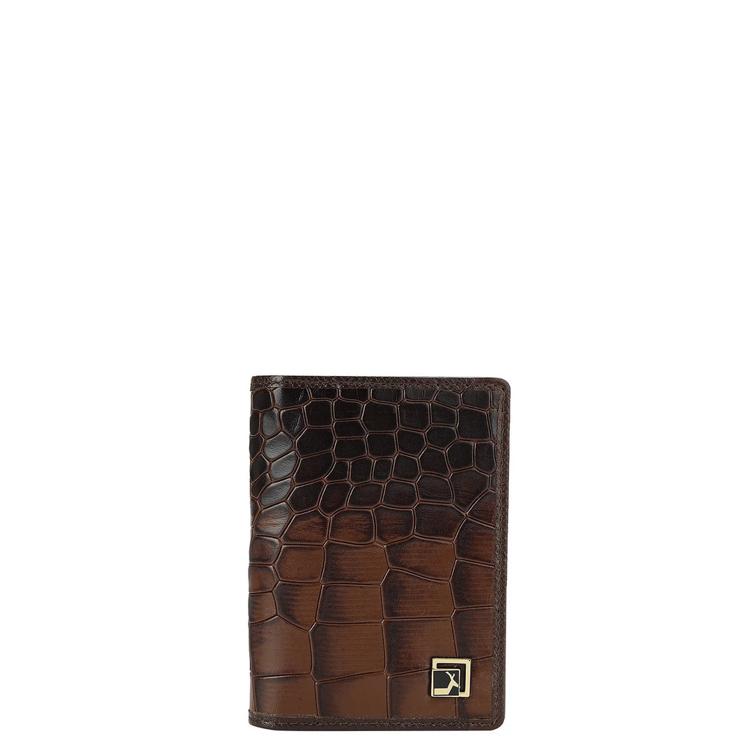 Croco Leather Card Case - Brown