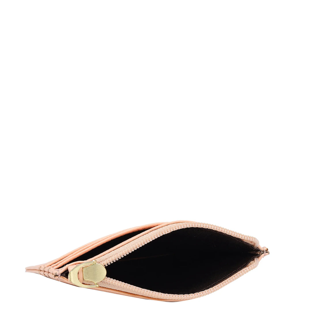 Wax Leather Card Case - Peach