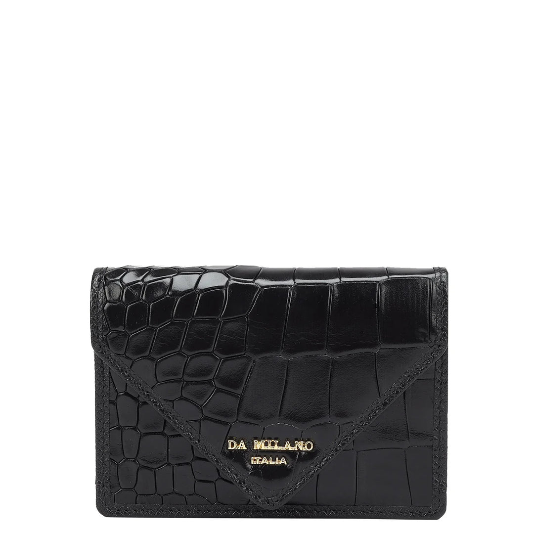 Croco Leather Card Case - Black