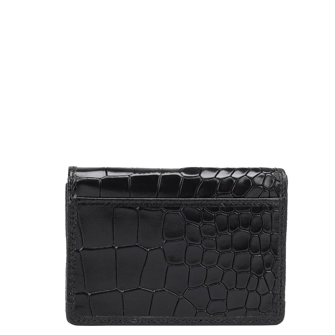 Croco Leather Card Case - Black