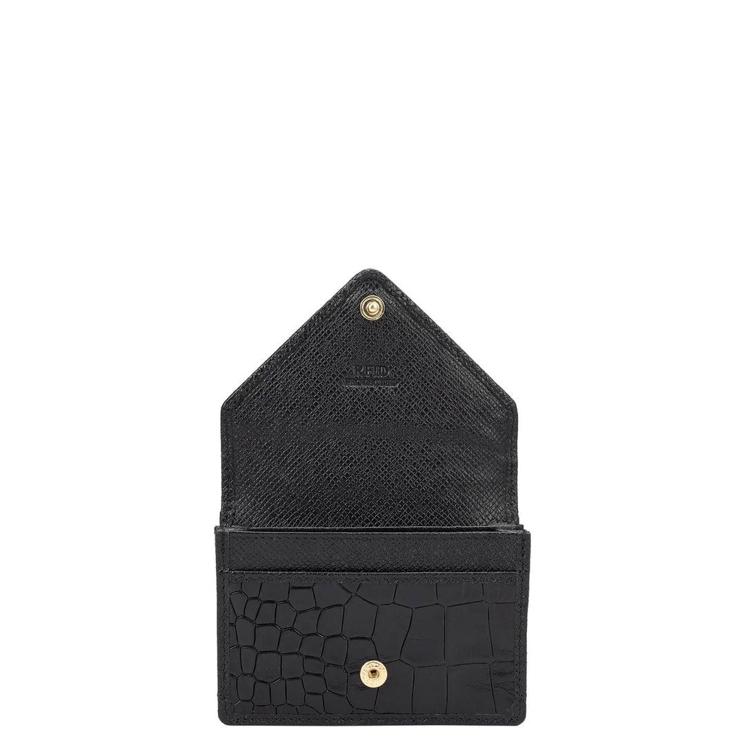 Croco Leather Card Case - Black