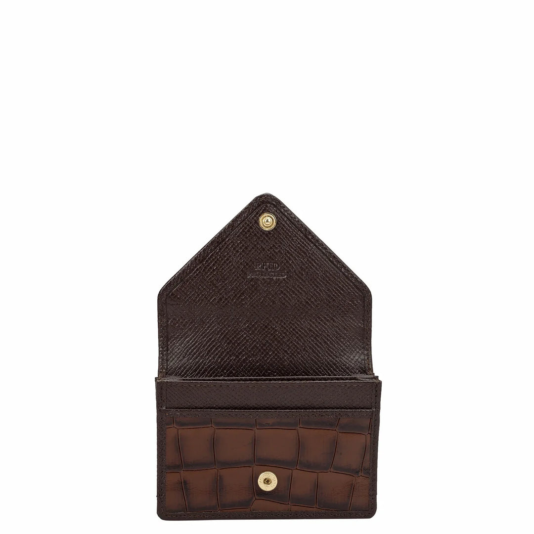 Croco Leather Card Case - Brown