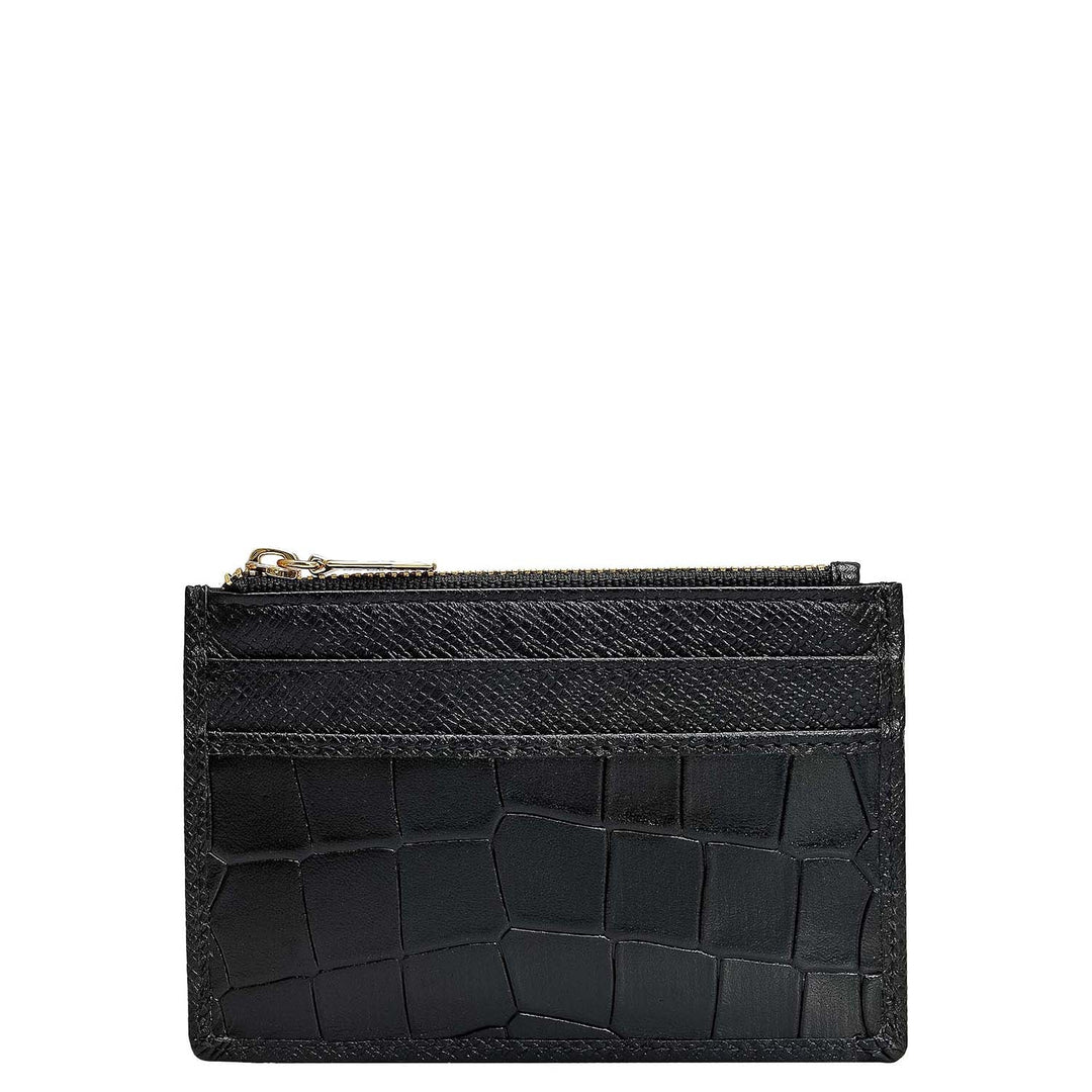 6 Slots Leather Card Case - Black