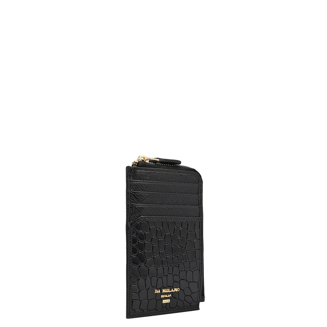 Croco Franzy Leather Card Case - Black