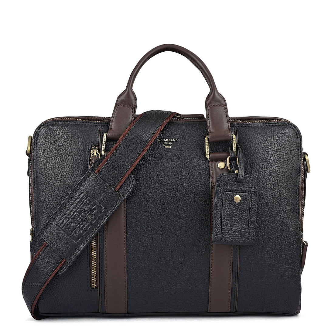 Wax Leather Laptop Bag - Black