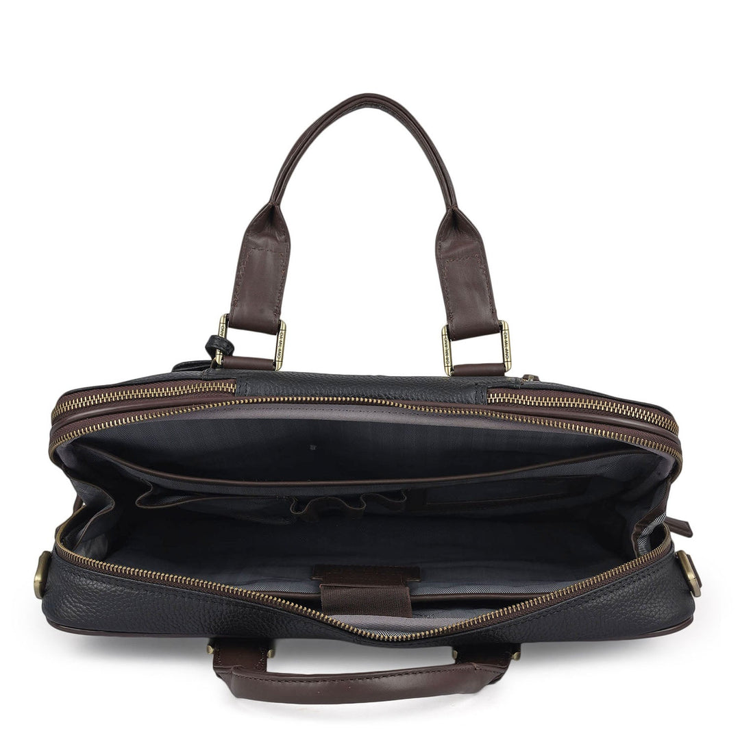 Wax Leather Laptop Bag - Black
