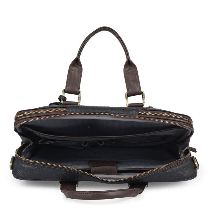 Wax Leather Laptop Bag - Black