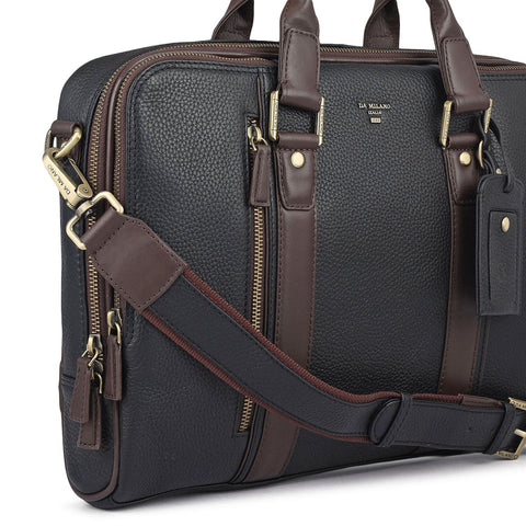 Wax Leather Laptop Bag - Black